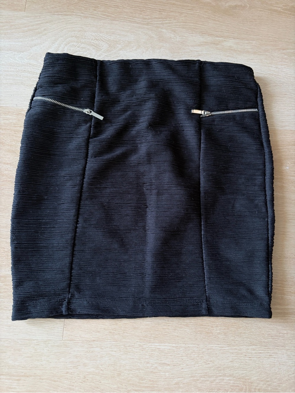 Dynamite Black Textured Bodycon Mini Skirt Silver Zip Pockets M